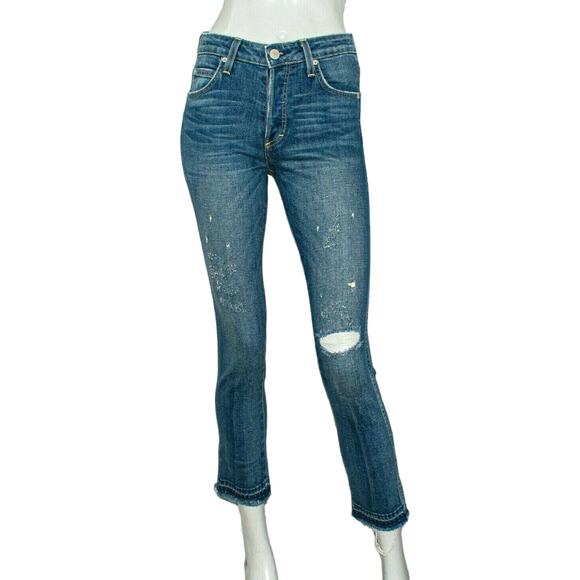 AMO Denim BABE Dive Bar Destroy Jeans Crop fray Women's Size 26 - Picture 1 of 12